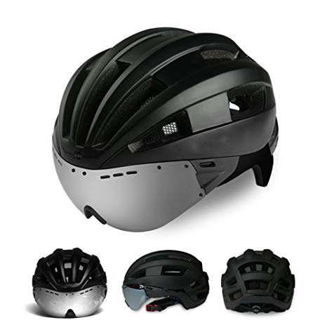 caschi da bici di dimensioni regolabili per uomini e donne casco da ciclismo su strada con luce Led posteriore e occhiali magnetici staccabili MOKFIRE Casco da bici per adulti 