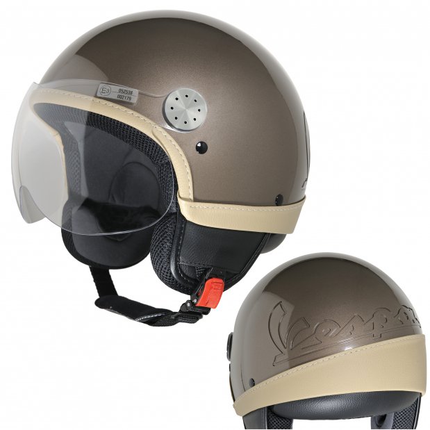 Casco demijet Helmet Capacete In Ecopelle MARRONE BEIGE VESPA TAGLIA S 